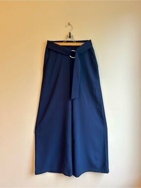 Must Have Navy Wide-Leg Pants with Ring Belt